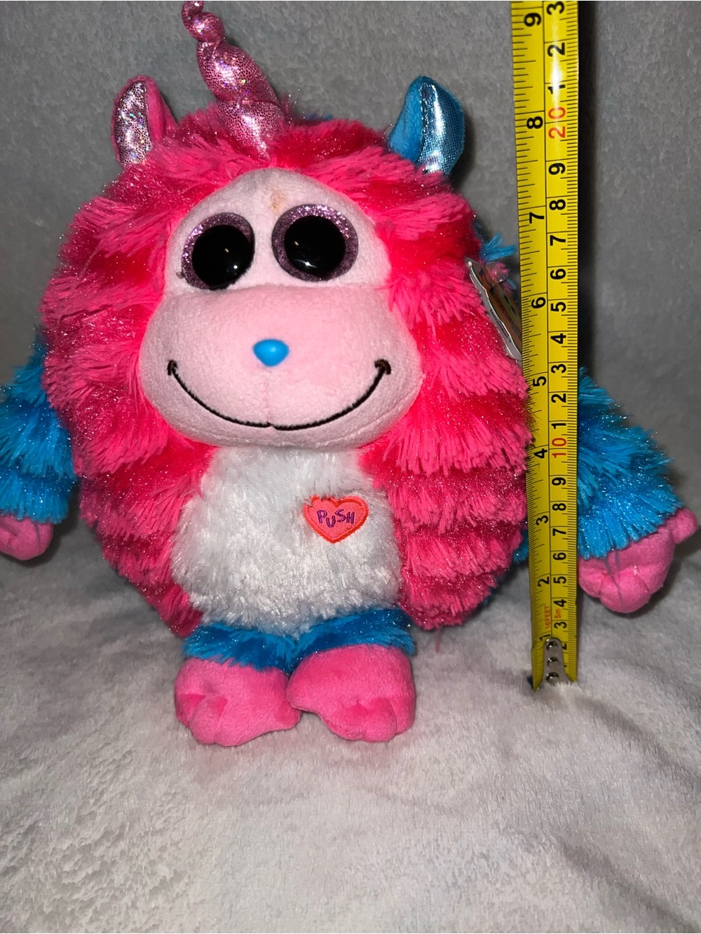 Ty Pink & Blue Unicorn Plush with Push Heart